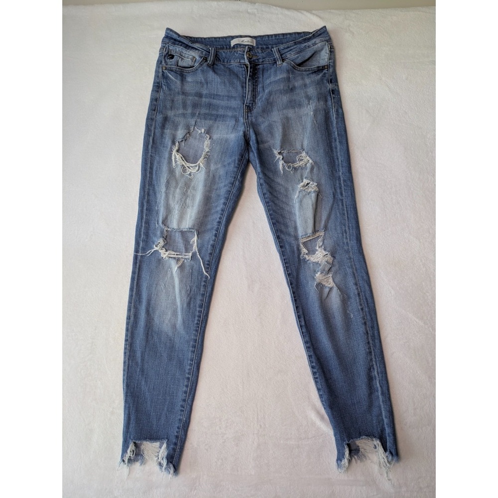 KanCan Skinny Jeans Womens 15/31 Blue Distressed Raw Hem Stretch